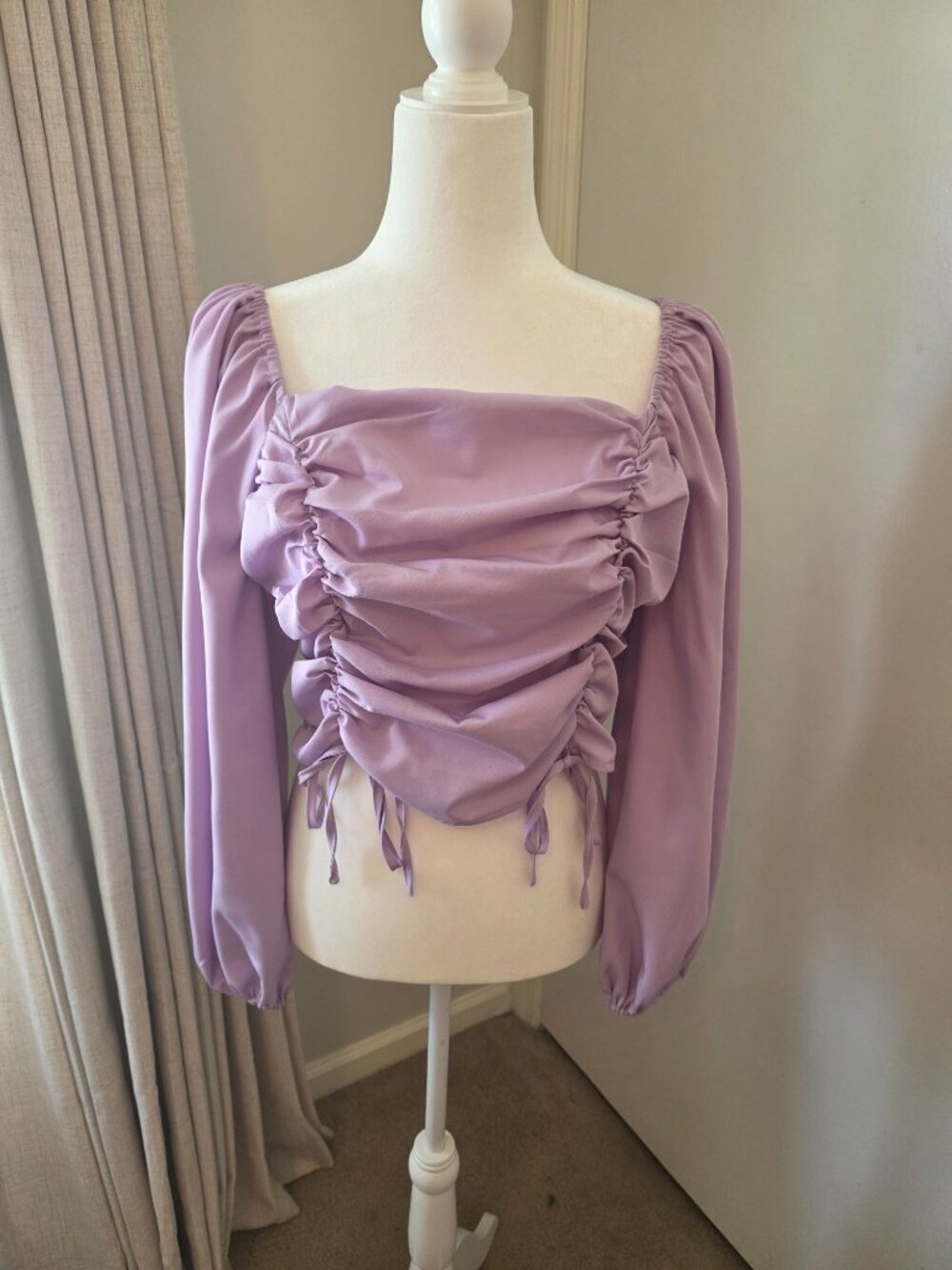 Arula Top Purple Lavender Smocked Long Billowy Sleeves Size Large Lilac Fairy